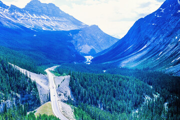 Scenic view at a highway through the Canadian Rockies