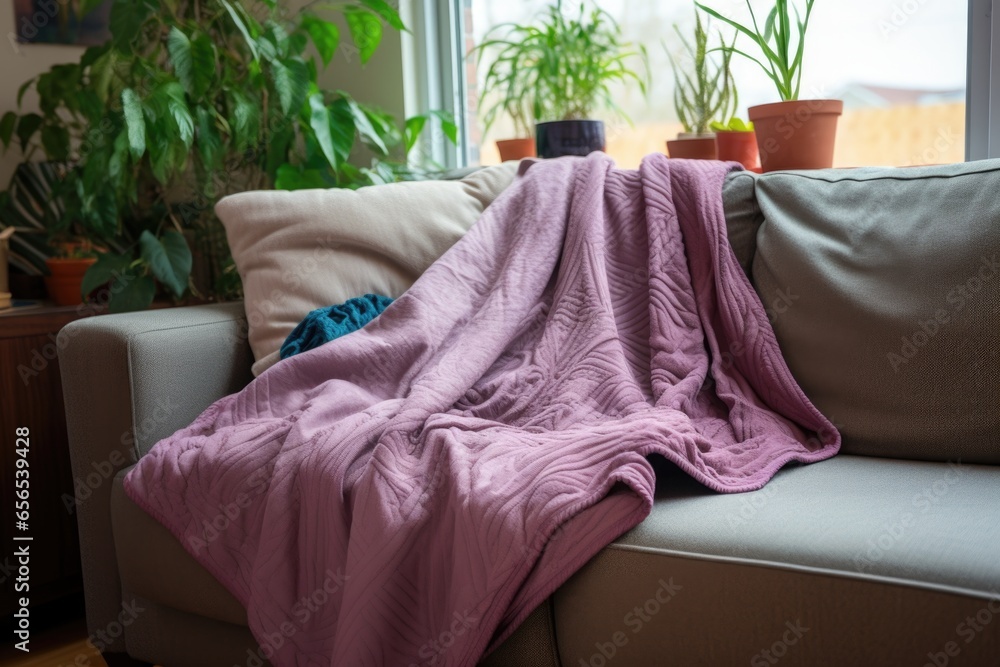 Canvas Prints weighted anxiety blanket folded on a living room couch