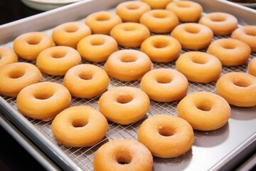 a tray of plain donuts waiting to be decorated