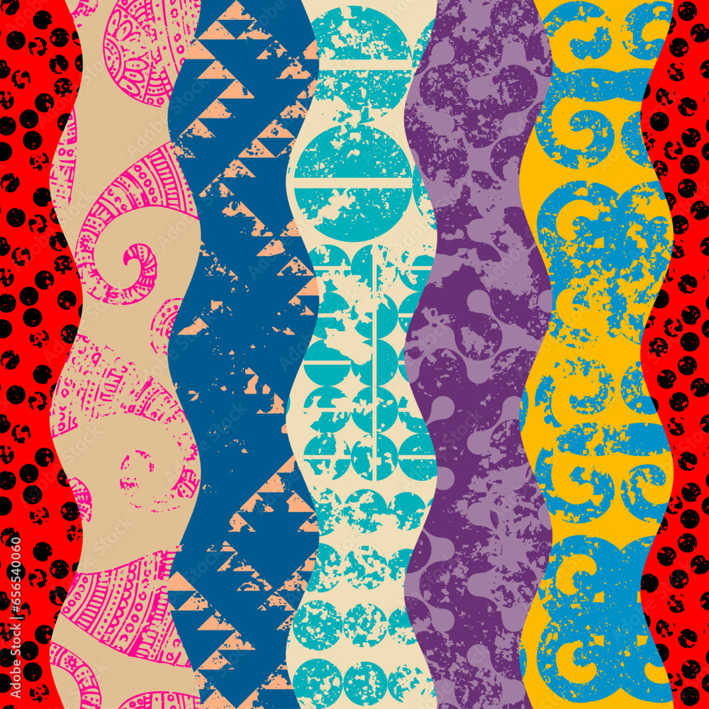 Poster Textille patchwork pattern. Seamless Vector image.