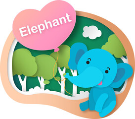 Alphabet Letter E-elephant paper cut concept