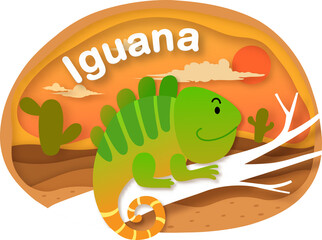 Alphabet Letter I-iguana paper cut concept