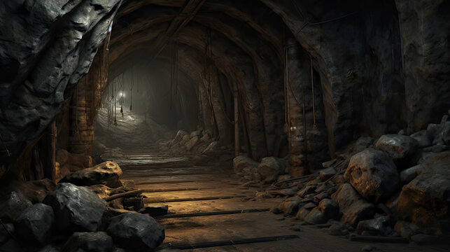 Angled shot of underground mine passage