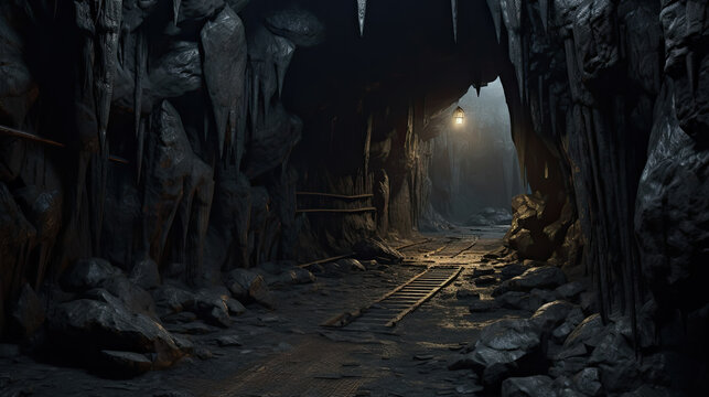Angled shot of underground mine passage