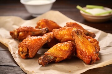 crispy fried chicken wings on paper napkins