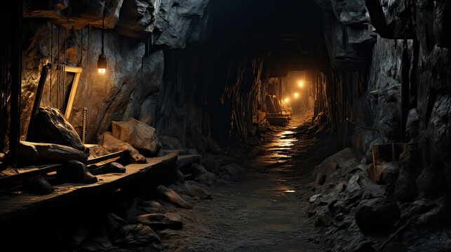 Angled shot of underground mine passage