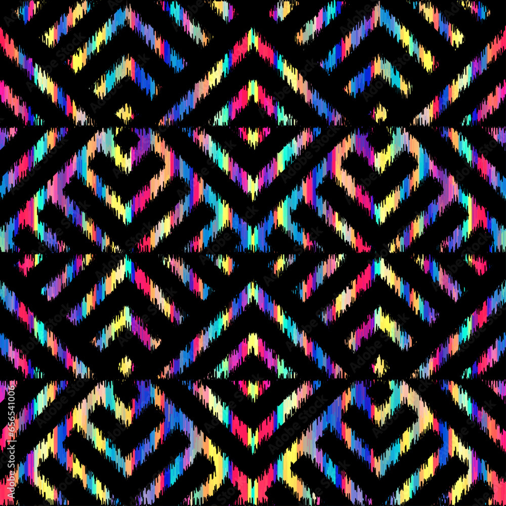 Poster Seamless striped pattern in Aztec style. Folk embroidery.. Aztec ikat style. Seamless vector image. Thin lines