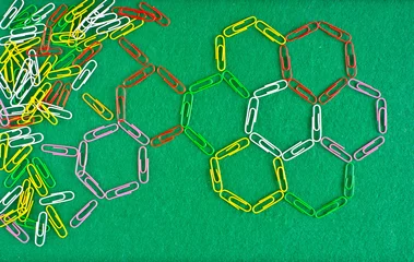 Fotobehang Business concept,collaboration,cooperation,teamwork, innovation,human resources,recruitment,team building with paperclips on green background,free copy space © Kirsten Hinte