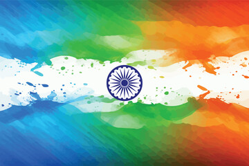 An Indian flag is painted with watercolor drops in the style of light orange and light green