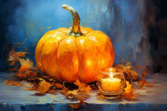 A colorful oil painting pumpkin