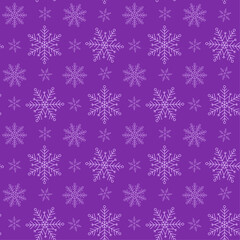 Seamless Christmas pattern with white snowflakes on purple background