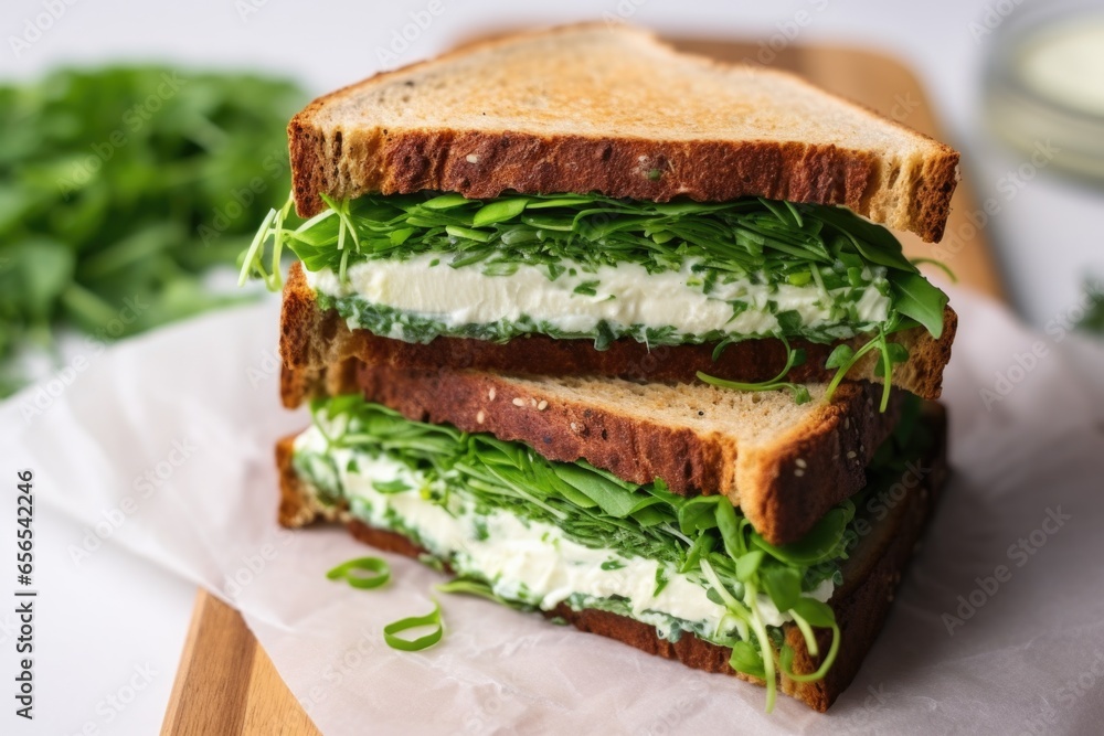 Poster overhead shot of a sandwich with chive and cream cheese