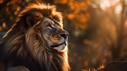Obraz premium un lion de profil dans la savane, généré par IA