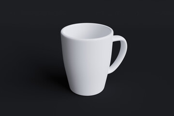 Blank white ceramic mug mockup on black background