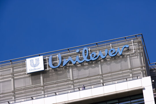 Unilever signage, logo, Warsaw, Poland, October 2, 2023