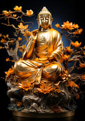 Fototapeta premium golden buddha statue in lotus position