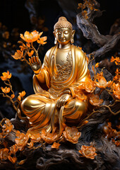 golden buddha statue in lotus position