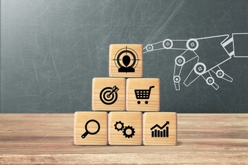 AI generated,. Digital marketing concept. wooden cubes