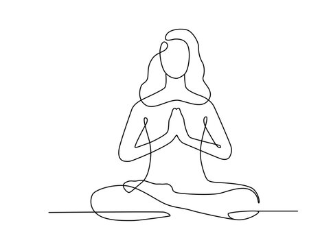 recommend clip art: Line yoga drawing. Woman sitting in lotus pose, yoga meditation exercise