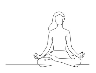 Woman Lotus Yoga Line Drawing. Female doing exercise. Contour