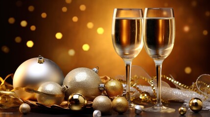 Christmas and New Year celebration with champagne, AI generated