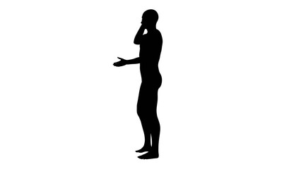 Silhouette of a beautiful young athletic man talking on the phone, transparent background. 3d illustration (rendering).