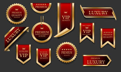 Red gold luxury premium quality label badges on grey background vector - 656545610