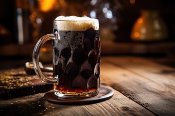 dunkel beer in a traditional stein - obrazy, fototapety, plakaty
