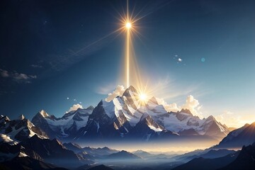 mountains with angelic sunshine and heavenly lights. Mountain in the afternoon with sun shining light.