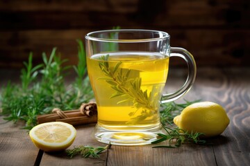 a cup of herbal infusion with lemon