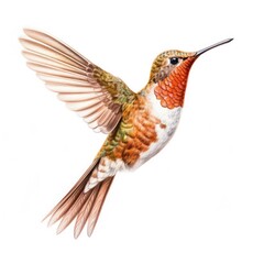 Obraz premium Rufous hummingbird bird isolated on white background.