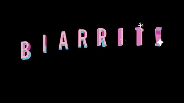Bright letters jump merrily in the inscription BIARRITZ city. Retro. Alpha channel black. Looped from frame 120 to 240, Alpha BW at the end