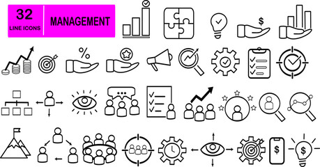 Management line icon set. For website marketing design, app, template, ui, etc. Replaceable vector design.