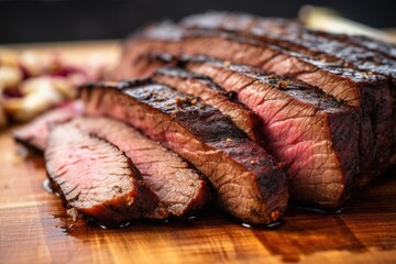 close-up view of thick, juicy brisket slices