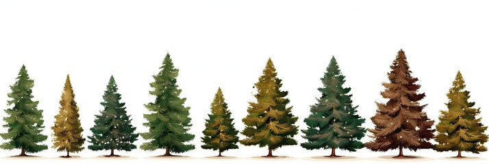 Christmas trees border panorama banner. Green fir trees. Winter holiday flat illustration Fir trees in row