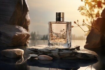 perfume bottle on a stone 