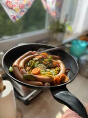 Crazy food, vegetable with Sausage