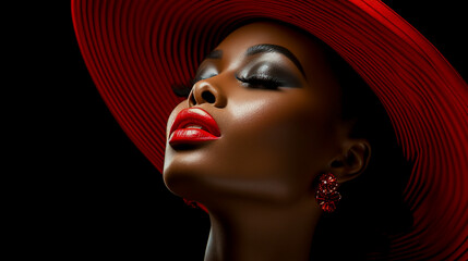 portrait of a africa woman with red hat and lips