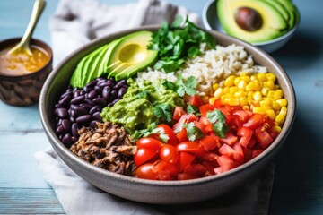 burrito bowl with all ingredients separated