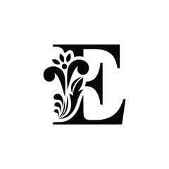 letter E. flower letters. Vintage ornament initial Alphabet. Logo vector	
