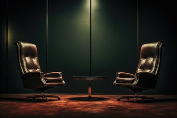 two empty executive chairs in a corporate meeting room
