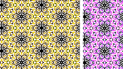 Neon Glow Half-drop Rosette Vector Seamless Repeating Pattern Tile Set