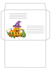 postal envelope with watercolor pumpkins for Halloween