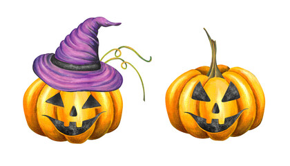 watercolor illustration with pumpkins for Halloween celebration