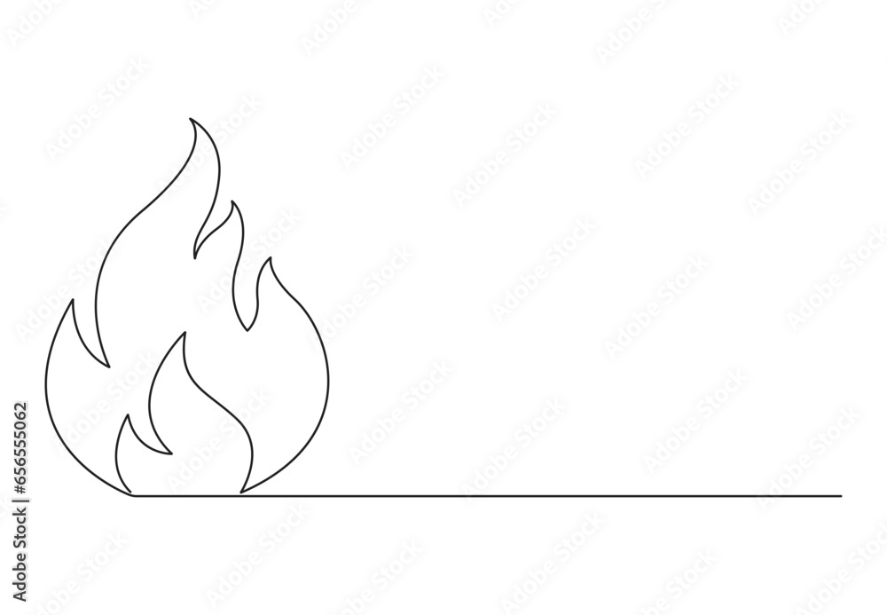 Poster continuous single line drawing of fire. isolated on white background. vector illustration. pro vecto
