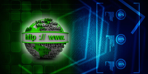 3d rendering https WWW sign on globe