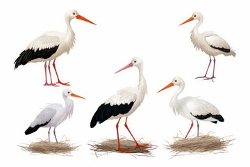 stork set on white background, Generative AI