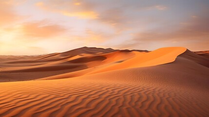 Fototapeta na wymiar Desert sand dunes at sunset. Panoramic view.