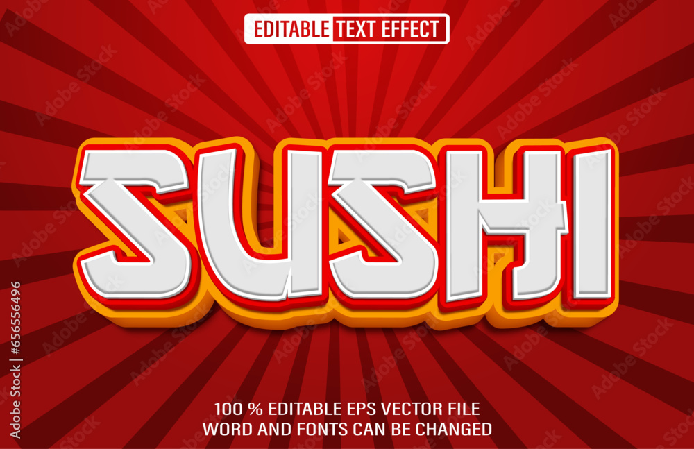 Poster editable sushi text effect 3d style template