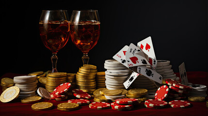 wine goblets and gambling chips lie intertwined